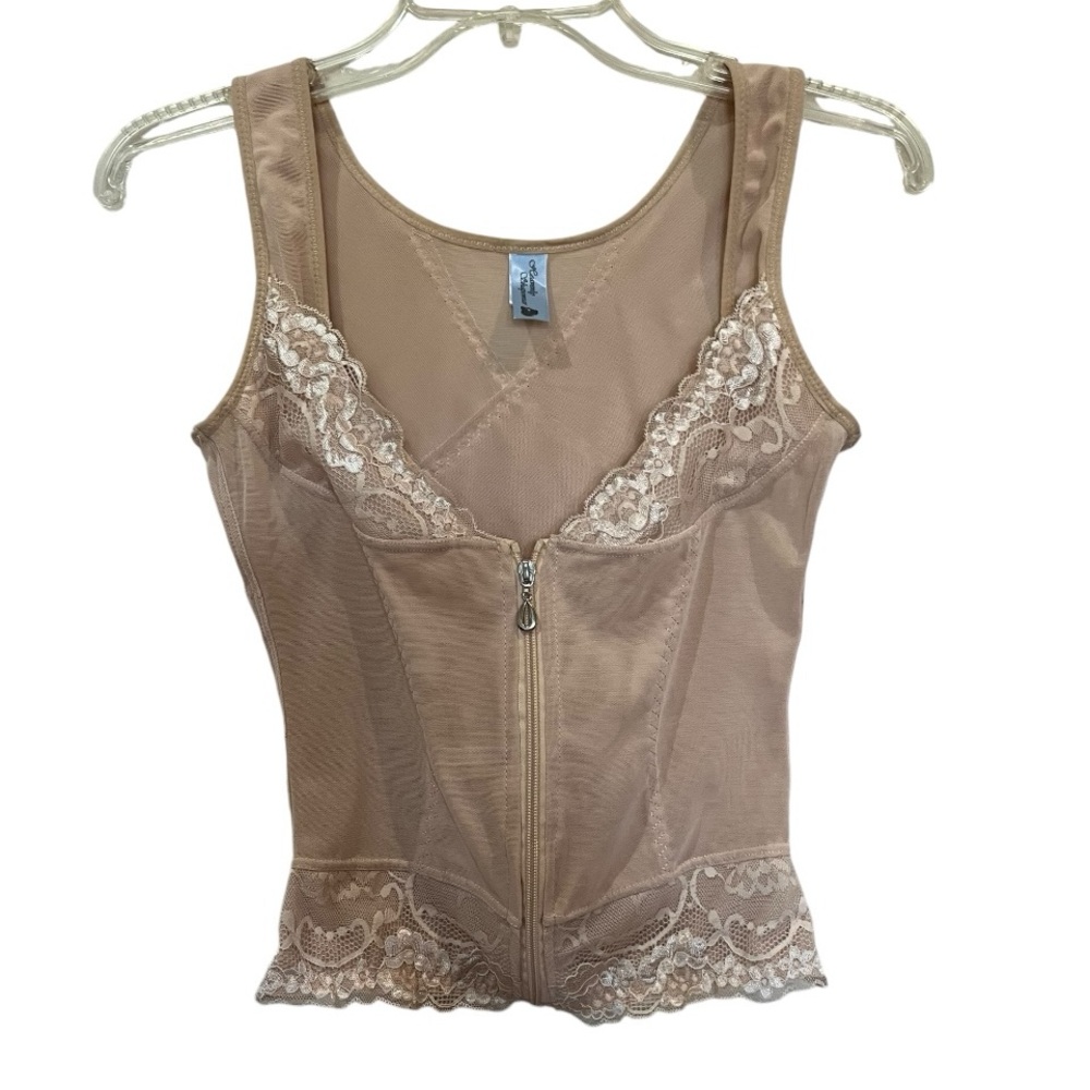 Heavenly Shapewear nude zip front lace  corset top size large